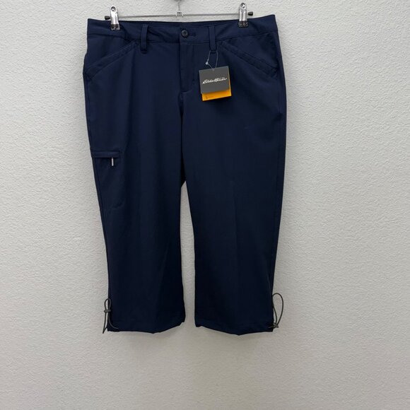 Eddie Bauer Atlantic Blue Capri Performance Stretch Quick Dry Pant Womens 10 NEW - Picture 1 of 10